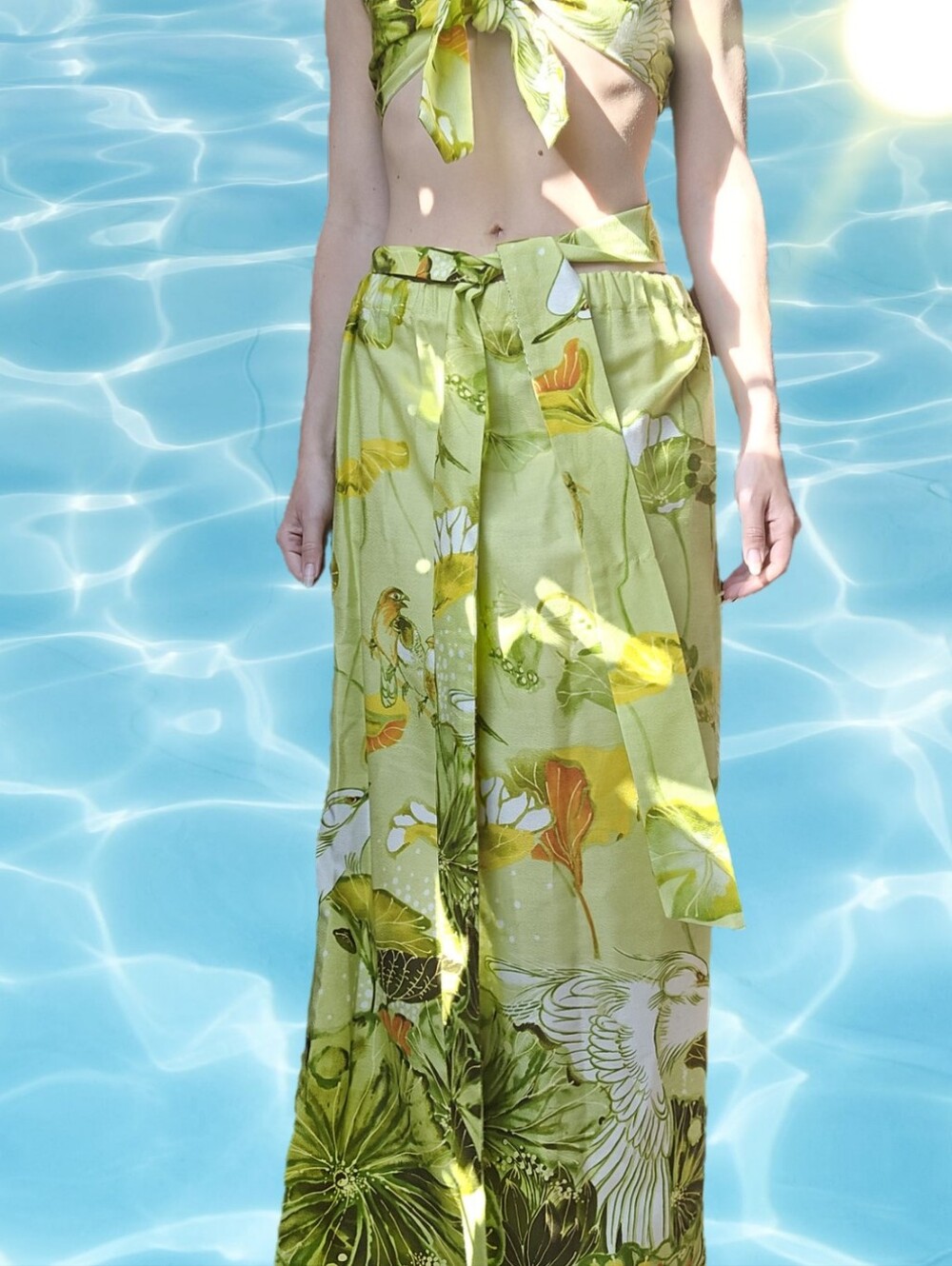 Tropical Crop Top And Maxi Skirt Set